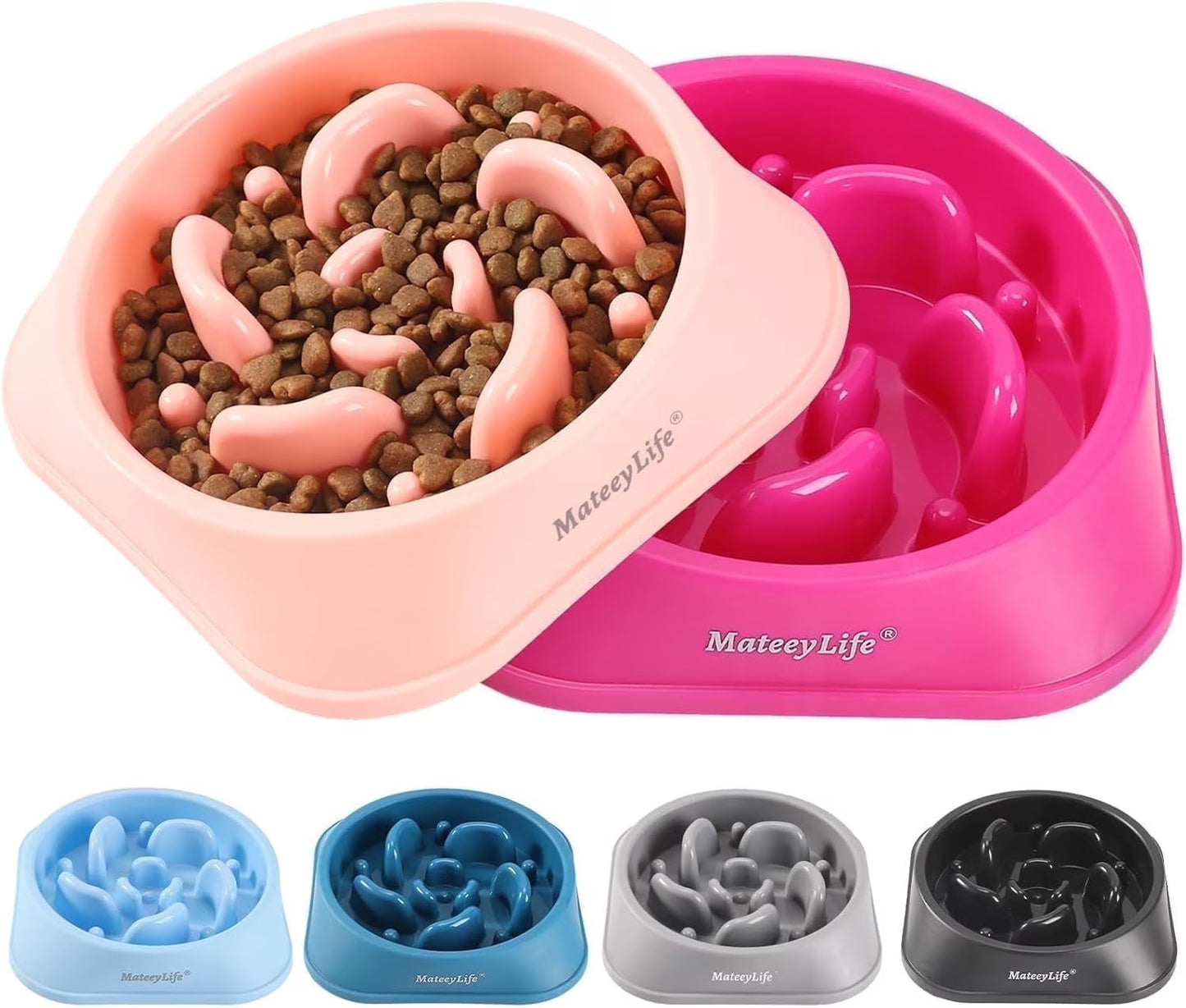 Slow Feeder Dog Bowls 2PCS, Non Slip Cat Food Bowls, Bloat Stop Maze Dishes, Interactive Feeder for All Breeds 2 Cup Pink&Purple