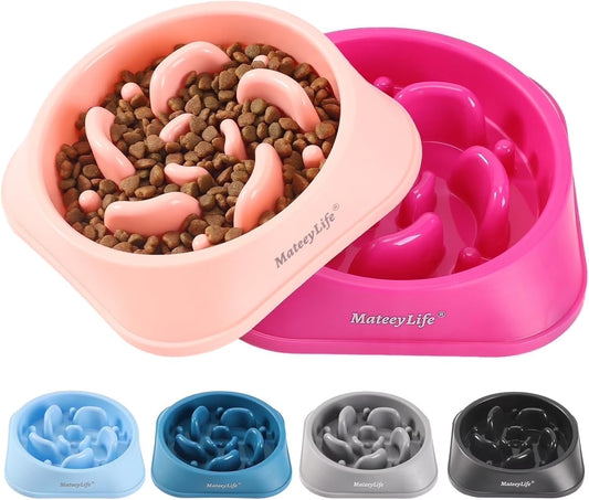 Slow Feeder Dog Bowls 2PCS, Non Slip Cat Food Bowls, Bloat Stop Maze Dishes, Interactive Feeder for All Breeds 2 Cup Pink&Purple