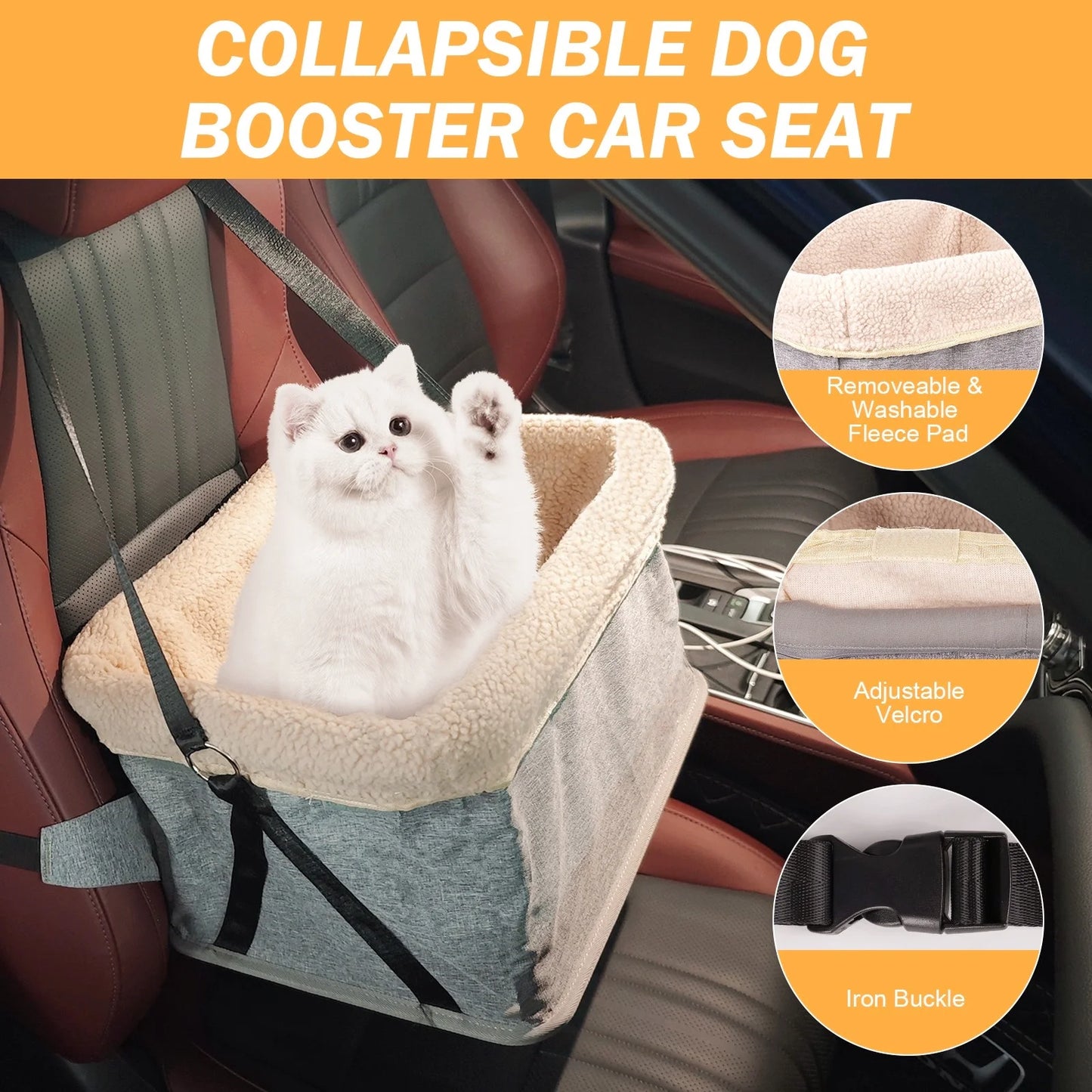 Durable Dog Car Seat with Metal Frame, Safety Buckles, Washable Design, Comfort for Small Dogs up to 25 Lbs