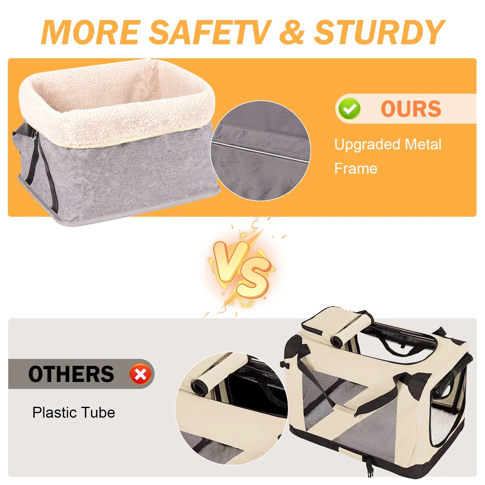 Durable Dog Car Seat with Metal Frame, Safety Buckles, Washable Design, Comfort for Small Dogs up to 25 Lbs