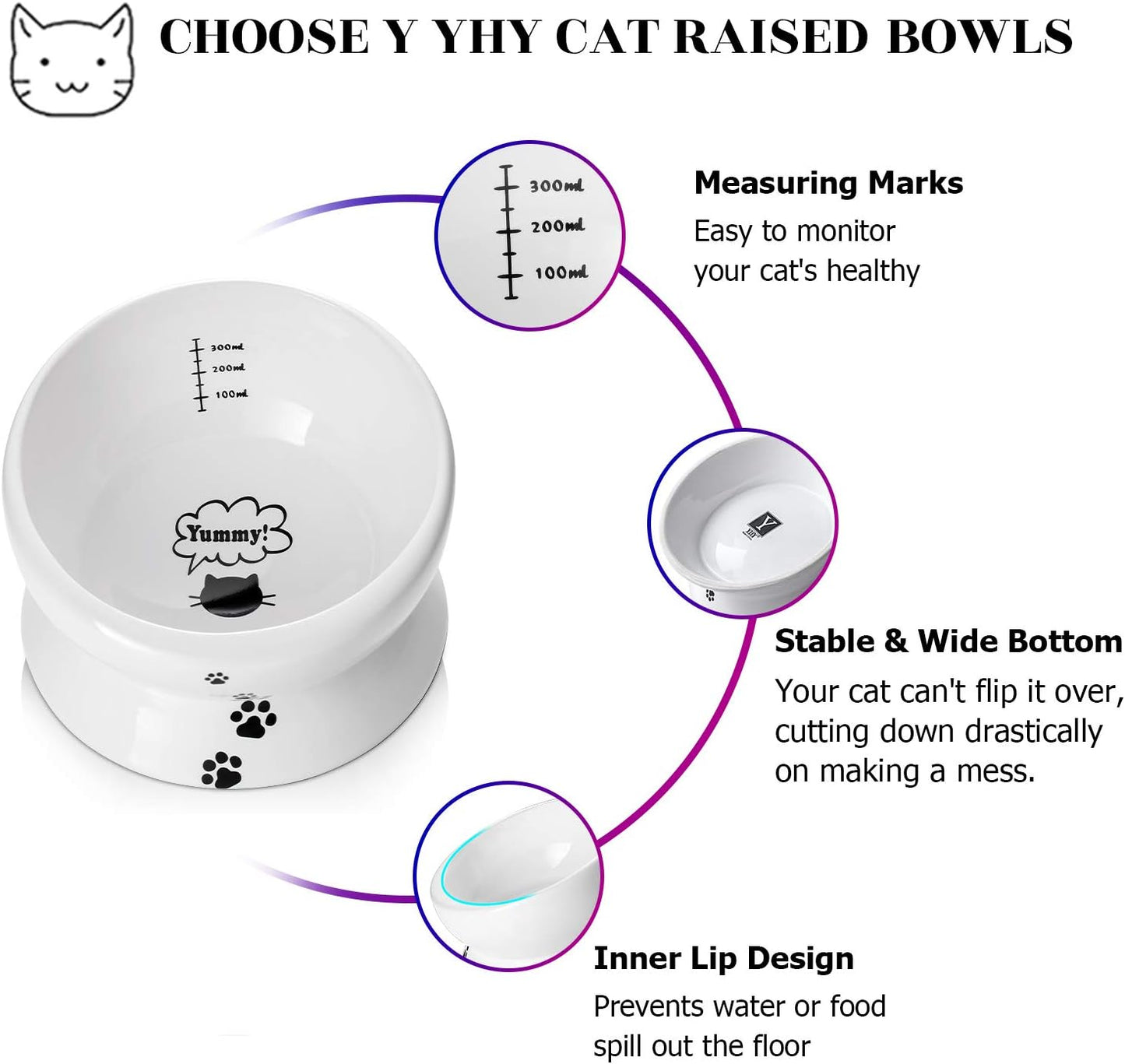 Elevated Cat Food Bowl, Raised Food and Water Bowl for Cat and Small Dog, Tilted Ceramic Water Bowls No Spill,15Oz, Dishwasher Safe