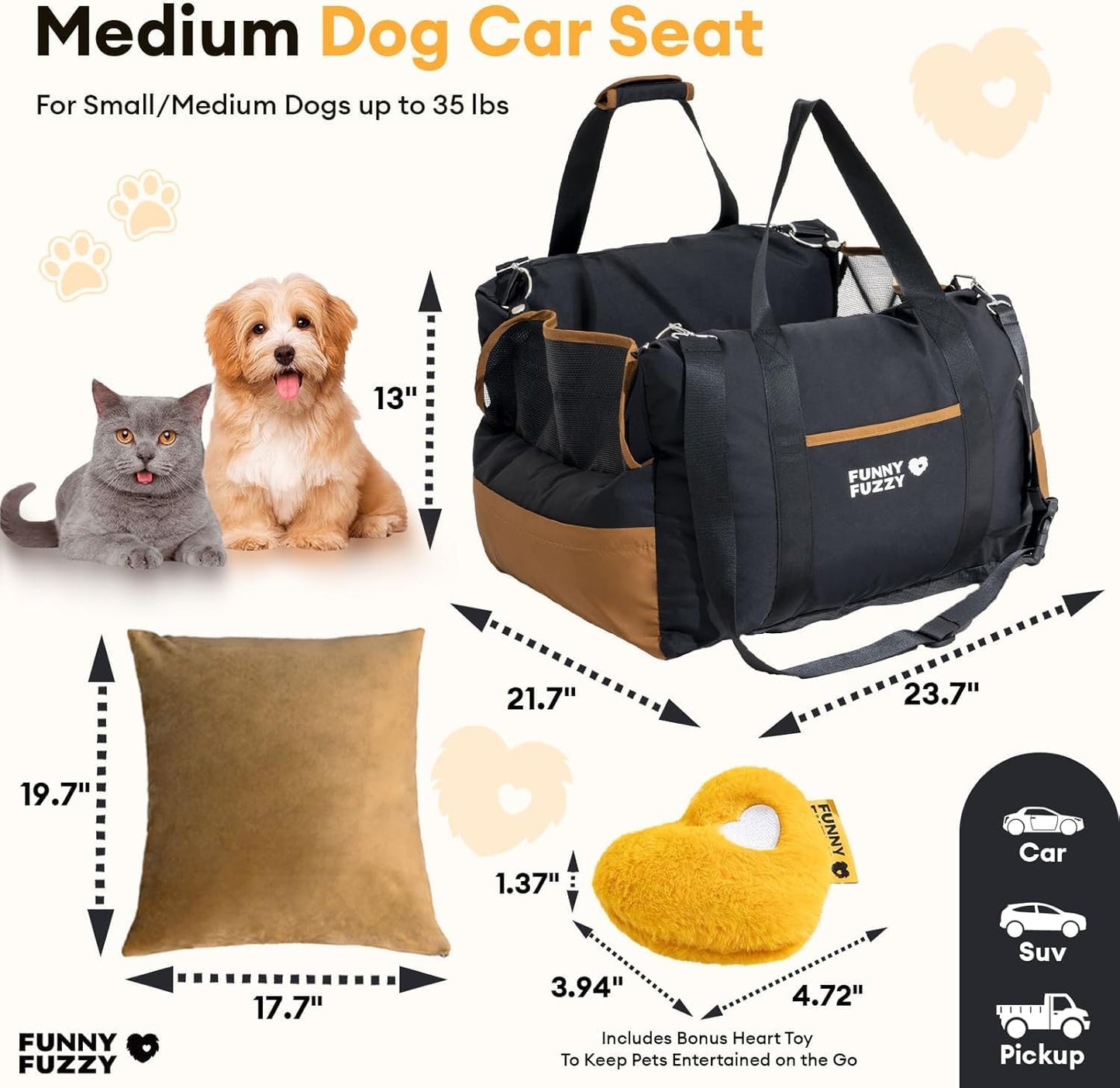 Waterproof Dog Car Seat for Small & Medium Dogs up to 35Lbs,Fully Detachable and Washable Dog Travel Carrier＆Pet Car Seat Bed with Thick Cushion, Breathable Mesh,Adjustable Straps(Black)