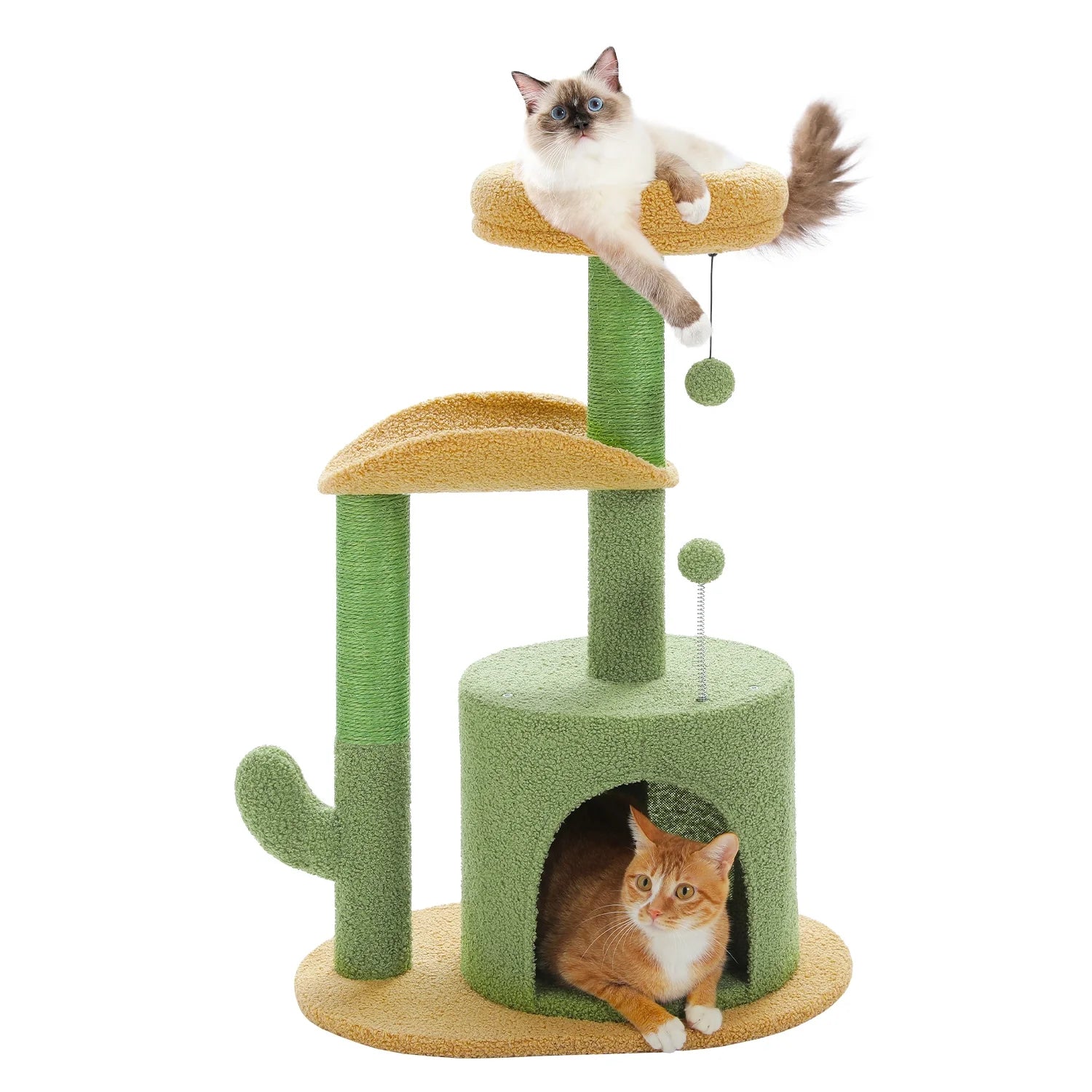 32" Cactus Cat Tree Tower with Cat Scratching Posts Cozy Condo Perch for Indoor Cats,Green