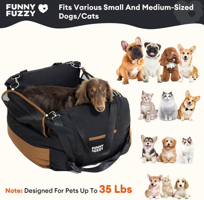 Waterproof Dog Car Seat for Small & Medium Dogs up to 35Lbs,Fully Detachable and Washable Dog Travel Carrier＆Pet Car Seat Bed with Thick Cushion, Breathable Mesh,Adjustable Straps(Black)