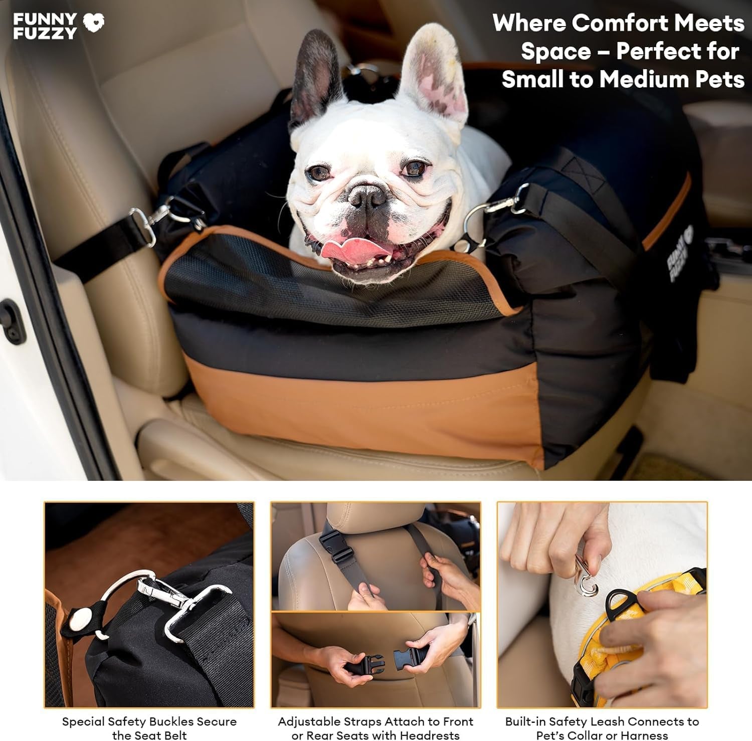 Waterproof Dog Car Seat for Small & Medium Dogs up to 35Lbs,Fully Detachable and Washable Dog Travel Carrier＆Pet Car Seat Bed with Thick Cushion, Breathable Mesh,Adjustable Straps(Black)