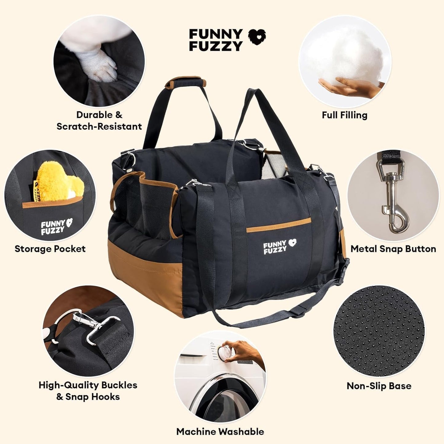 Waterproof Dog Car Seat for Small & Medium Dogs up to 35Lbs,Fully Detachable and Washable Dog Travel Carrier＆Pet Car Seat Bed with Thick Cushion, Breathable Mesh,Adjustable Straps(Black)