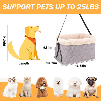 Durable Dog Car Seat with Metal Frame, Safety Buckles, Washable Design, Comfort for Small Dogs up to 25 Lbs