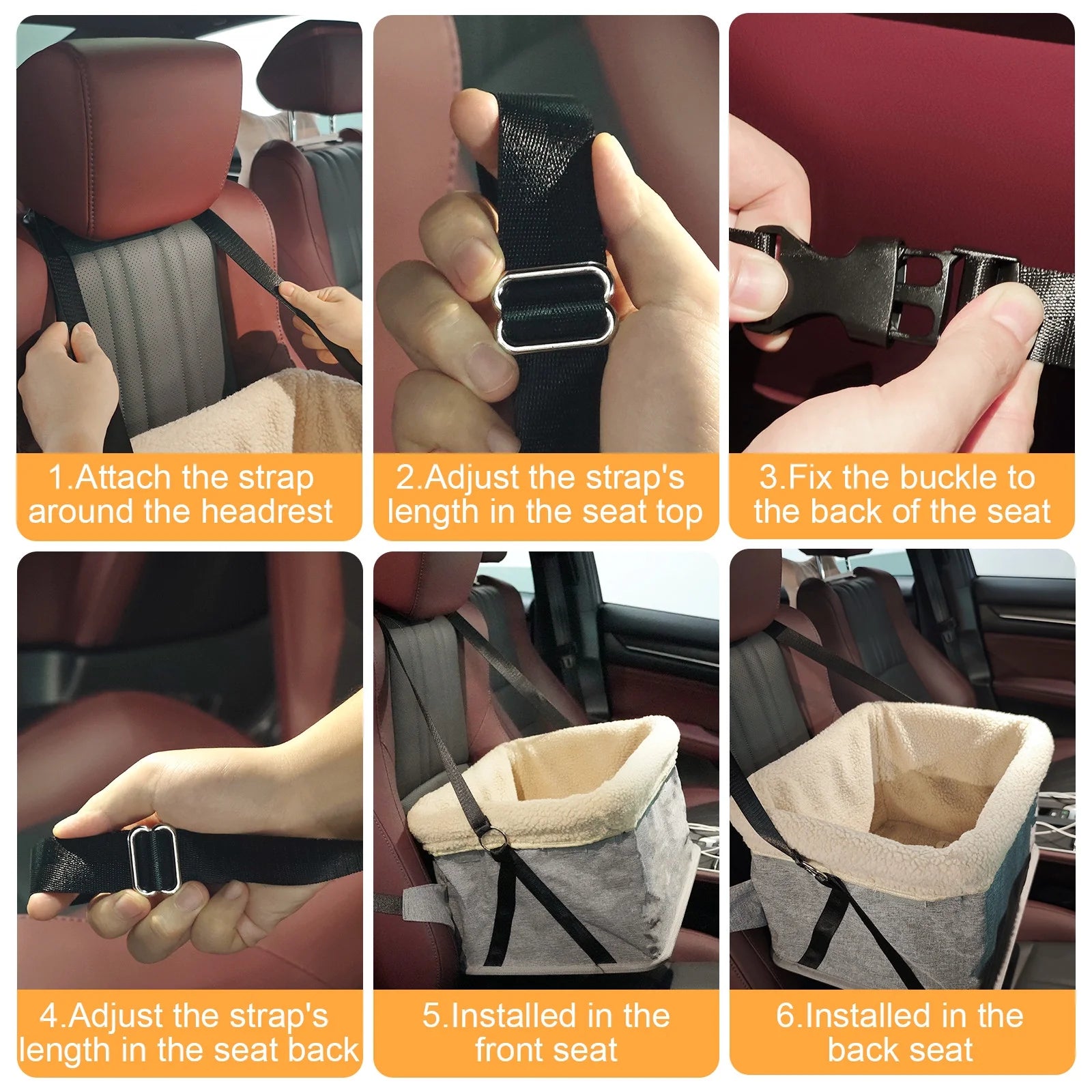 Durable Dog Car Seat with Metal Frame, Safety Buckles, Washable Design, Comfort for Small Dogs up to 25 Lbs