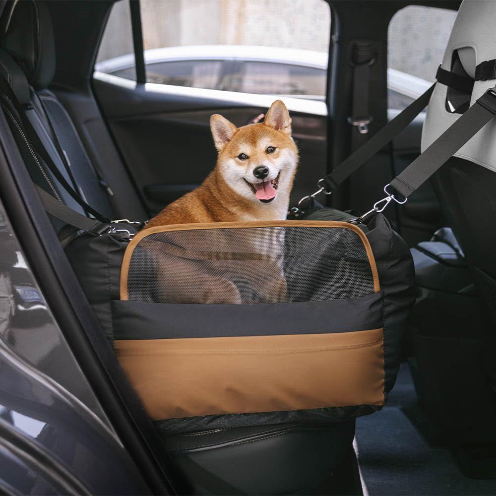 Waterproof Dog Car Seat for Small & Medium Dogs up to 35Lbs,Fully Detachable and Washable Dog Travel Carrier＆Pet Car Seat Bed with Thick Cushion, Breathable Mesh,Adjustable Straps(Black)