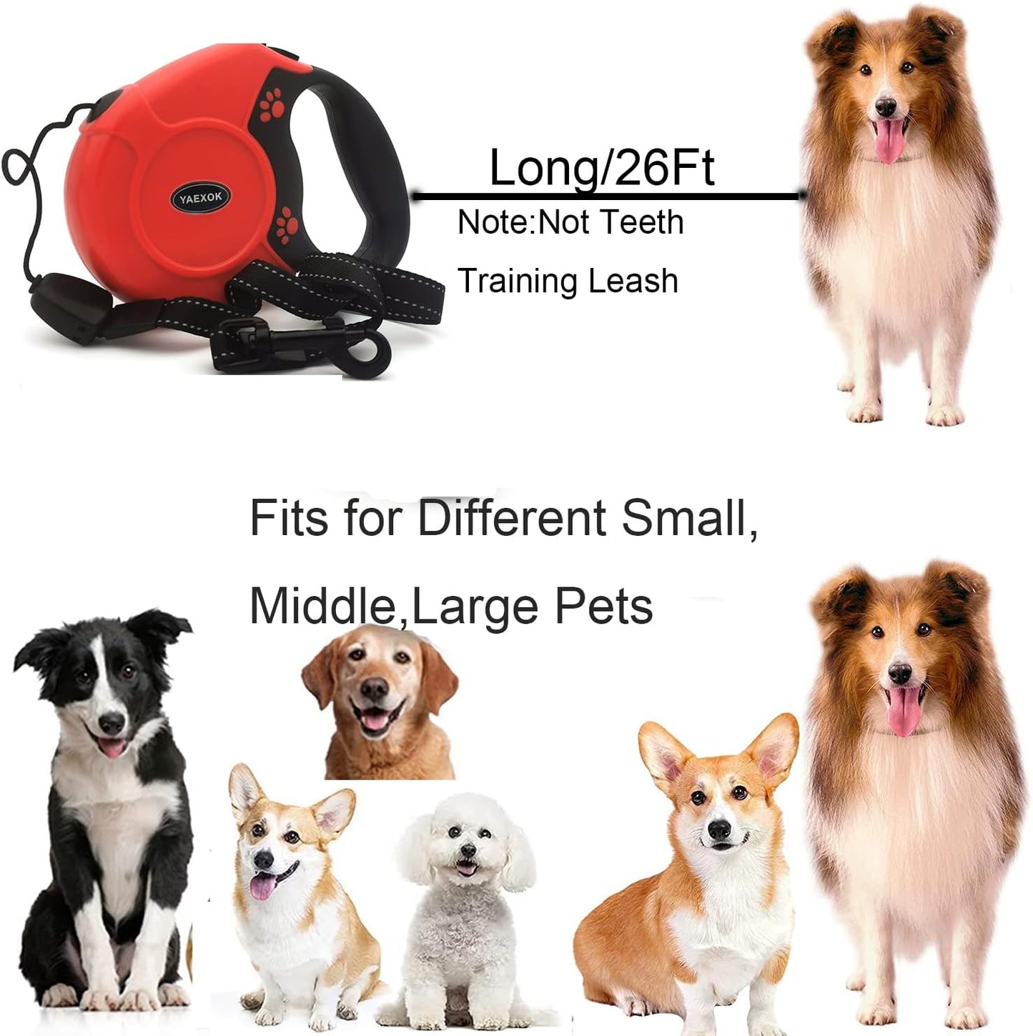 Heavy Duty Retractable Dog Leash 26Ft,Pet Long Walking Leashes Leads for Small Medium Large Dogs Doggie up to 110Lbs (Red)